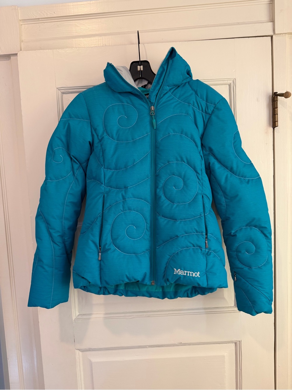 Marmot Teal Spiral-Quilted Hooded Ski Jacket